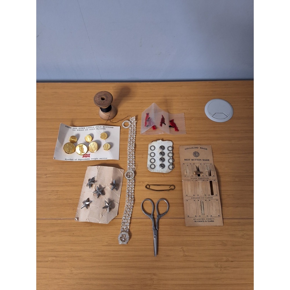Vintage Collectible Sewing Lot Including Frisco Railroad Uniform Buttons. & More